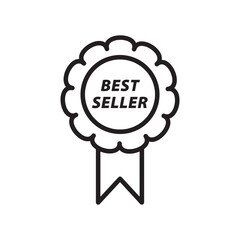 Best Seller Badge Line Icon – Black and White Outline Design for E-commerce, Featured Products, Top Selling Items, and Online Shop Highlights. Ideal for Promotions and Marketing Visuals.