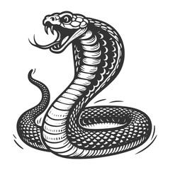 coiled cobra with its hood flared, showcasing classic artistic style and intricate line work sketch engraving generative ai vector illustration. Scratch board imitation. Black and white image.