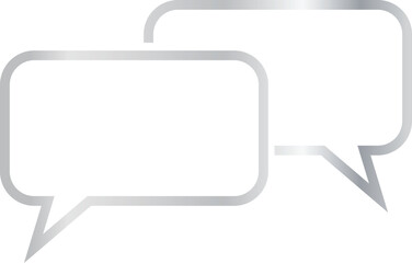 Naklejka premium Two overlapping rectangular 16x9 aspect ratio silver metallic speech bubbles, rounded corners. Blank outline dialogue boxes with sharp, downward-pointing triangular tails on transparent background.