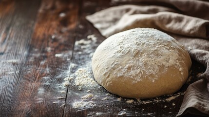 Fototapeta premium Freshly made yeast dough for nutritious homemade bread displayed on a dark brown wooden surface
