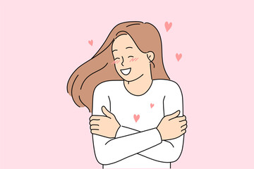 Woman with high self-esteem loves herself, demonstrating excellent mental health and embracing self