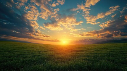 Fototapeta premium Serene Sunset Above Verdant Meadow
