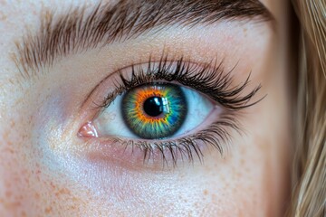 Obraz premium Close-up of a beautiful female eye with a colorful iris