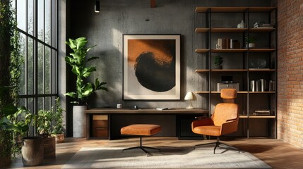 Poster mockup in a modern loft office, 3D render
