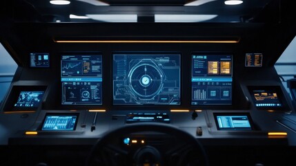 Obraz premium Futuristic Control Room with Digital Displays