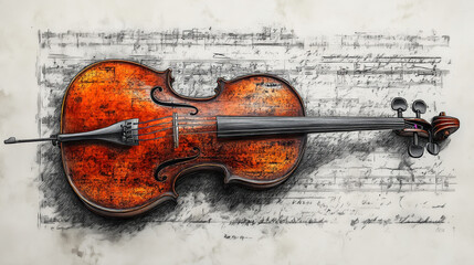 Fototapeta premium Collection of String Instruments - Double Bass, Violin, Alto, Cello - Musical Instruments Being Played
