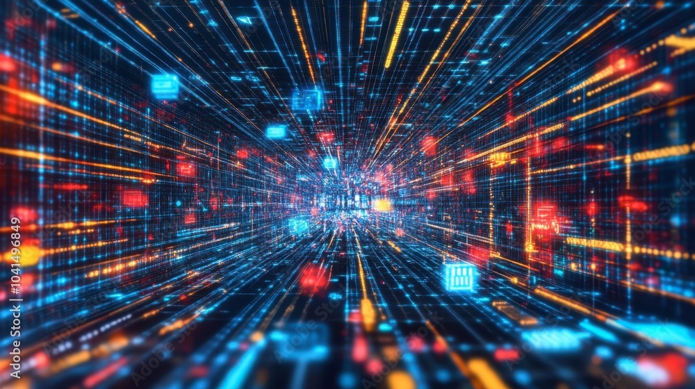 Poster abstract digital data flow with colorful lights