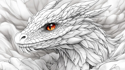 Intricate Dragon Coloring Book Page for Adults in Vector Format with Detailed Patterns and Designs