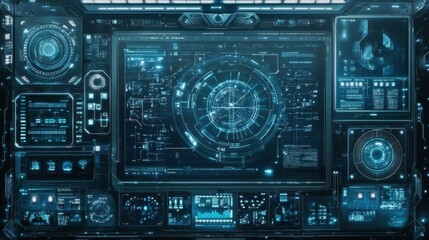 Futuristic Control Panel Interface with Data Visualization