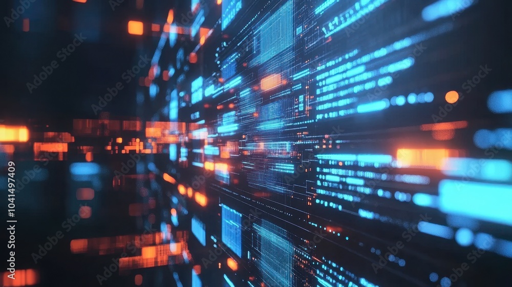 Poster abstract data stream with bright glowing lines