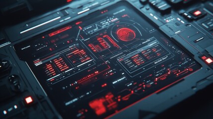 Obraz premium Futuristic Data Interface with Red Graphics and Layout