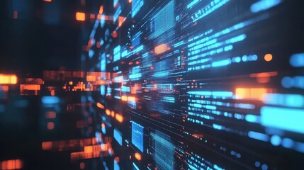 Abstract Data Stream with Bright Glowing Lines