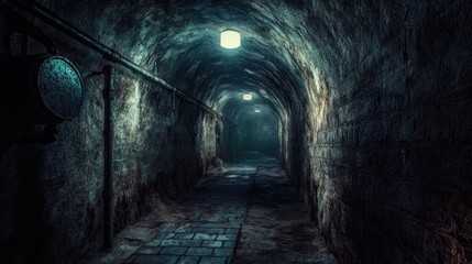 Mysterious underground passage in a dimly lit basement resembling a frightening dungeon or sewer