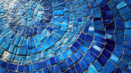 Naklejka premium Close up of vibrant blue ceramic mosaics showcasing intricate designs