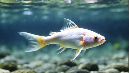 Naklejka premium A white fish swims in clear water