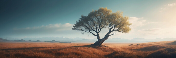 Obraz premium a vibrant tree against a clear sky