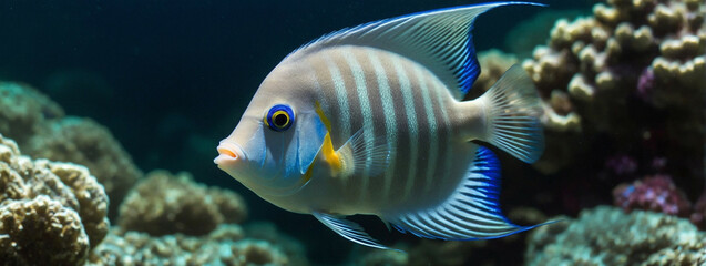 Fototapeta premium adorable angelfish swimming in the ocean, panorama