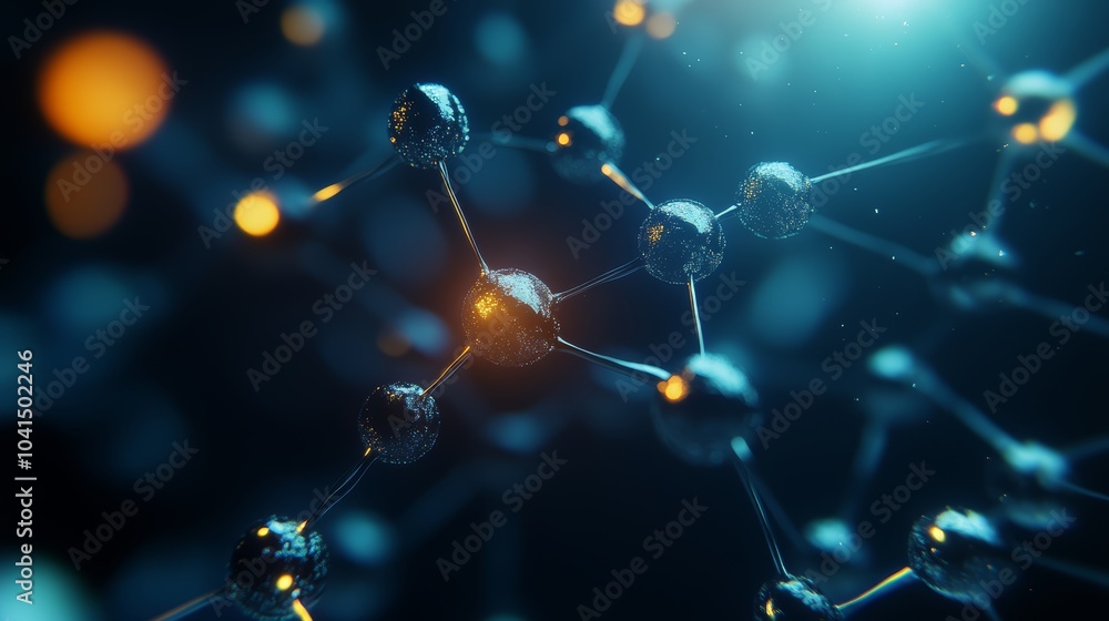 Aufkleber abstract molecular structure with glowing nodes on a dark background.