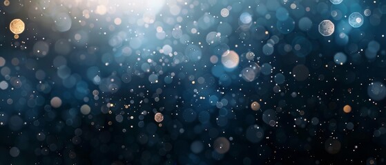 Soft blue bokeh background with subtle light orbs and particles floating in a dark, tranquil atmosphere. Ideal for serene and dreamy designs
