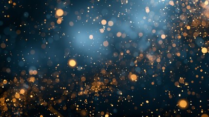 A stunning bokeh background with golden light particles set against a deep blue backdrop, creating a magical, dreamy atmosphere