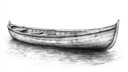 Sketch of a Gondola - Flat-Bottomed Venetian Rowing Boat in Red, Black, and White Tones