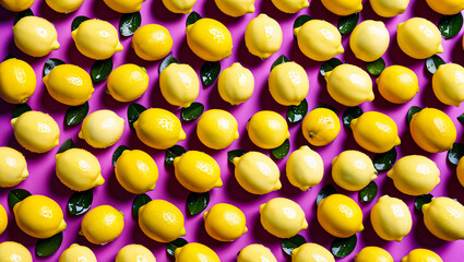 Trendy lemon Pattern on Deep Purple Background &ndash; Minimal Fruit Concept