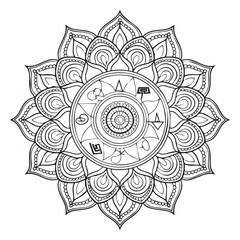 Mandala pattern colored background. Vector illustration,Mandala Line Drawing Design,Ornamental mandala with golden color arabesque floral pattern islamic east style