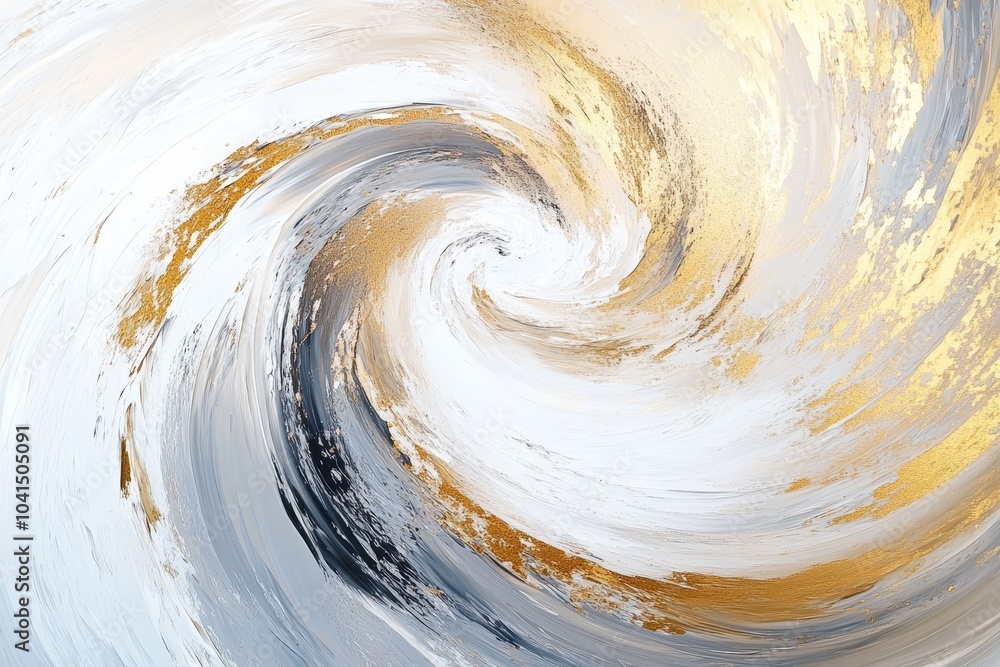 Aufkleber abstract swirl painting in gold and white, creating a dynamic and elegant visual.