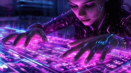 The tech-savvy netizen navigates the digital highways with ease, her fingers gliding over a glowing keyboard