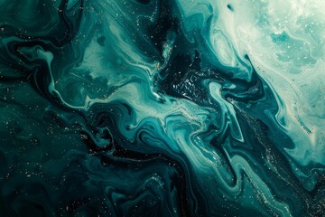 Photo of Turquoise green dark marble fluid art pattern with golden veins. Background texture for backdrops or mapping