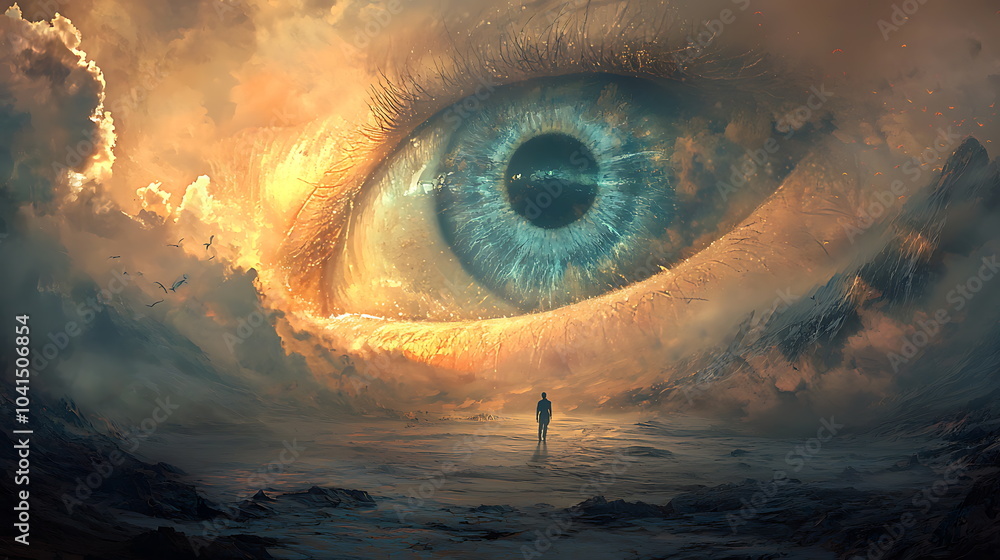 Aufkleber a surreal exploration of a landscape dominated by a giant eye blending nature and imagination in a c