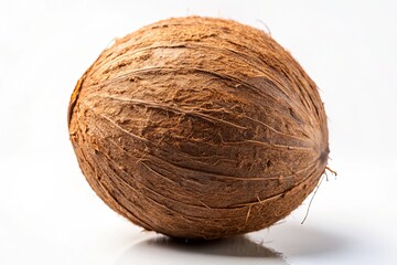 Whole Coconut with Brown Husk Isolated on White Background for Food Photography, Tropical Fruit, Healthy Snack, Natural Decor, Culinary Ingredient, Exotic Food