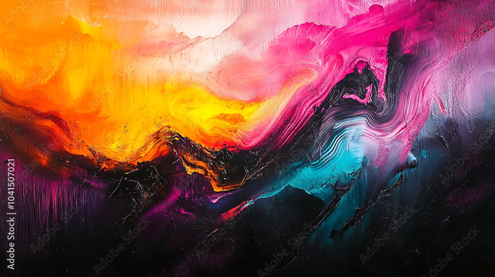 Aufkleber Exploring the energetic fusion of vibrant abstract art with dynamic hues of orange and pink capturing emotion and movement