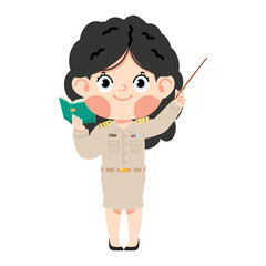 woman Thai teacher holding a book and pointing at something