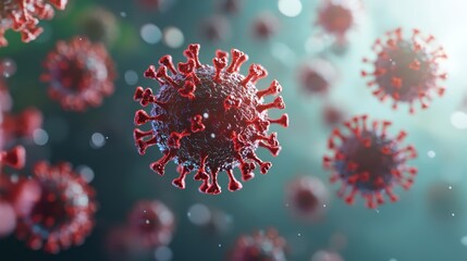 Close-up view of COVID-19 virus particles in vibrant colors.