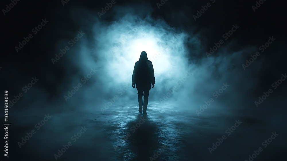 Aufkleber A mysterious figure emerges from the fog unveiling secrets in shadows and light