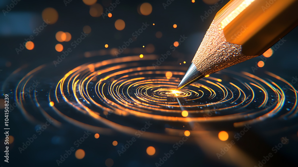 Poster pencil creating mesmerizing swirling patterns against a dark background illuminating creative potent
