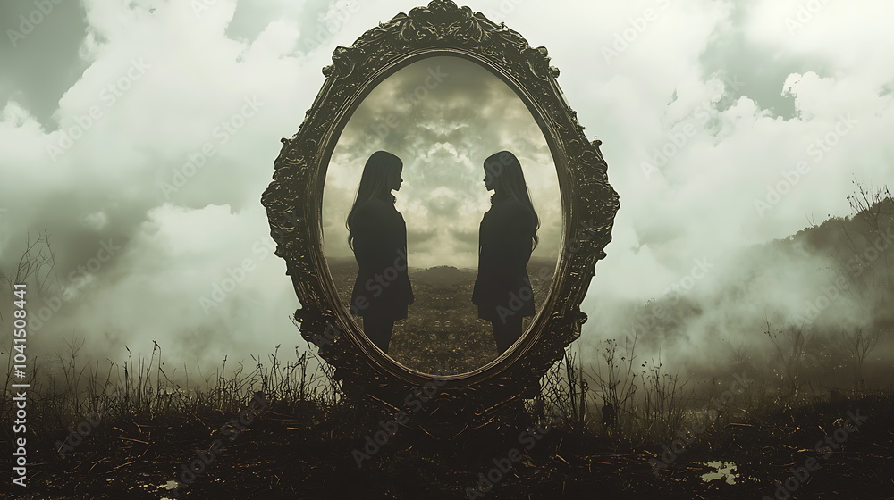 Aufkleber exploring the depths of self a mirror reflection revealing inner emotions and thoughts through artis
