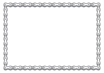 Vector hand drawn bicycle chain forming the border of an rectangle frame. Isolated on white background.