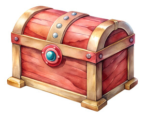Colorful treasure chest with decorative elements, transparent or white isolate background