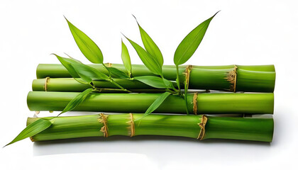 Fototapeta premium green bamboo with leaves on white background