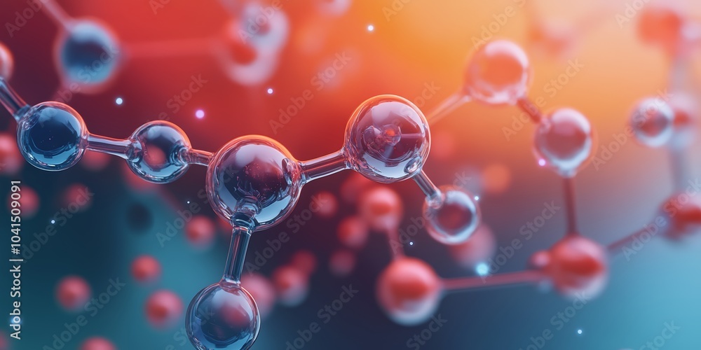 Poster close-up view of molecular structures with vibrant colors and glowing effects.