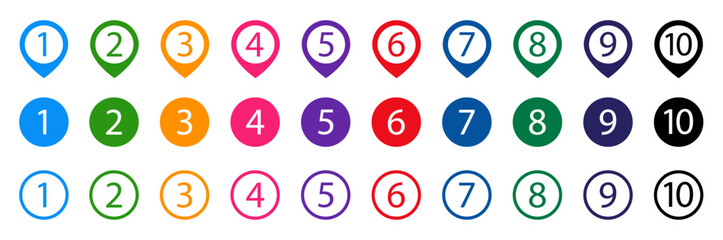 Colorful number. Number 1 to 10 icon. Bullet points numbers. list markers from 1 to 10. Vector design elements set for modern infographic. Vector illustration
