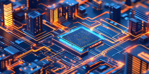 3D rendering CPU chip, technology concept style CPU circuit integration, background, wallpaper