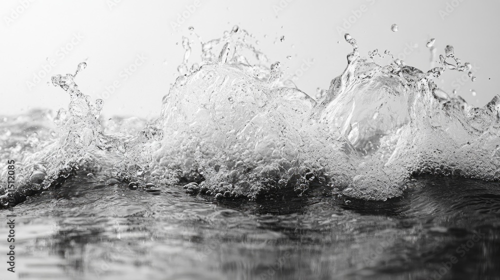 Poster the image is of a wave crashing into the shore, with water splashing everywhere