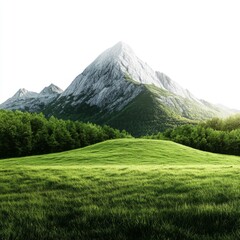 Fototapeta premium forest grassy mountain with white background and grass field