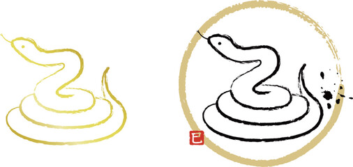 筆テクスチャによる塒を巻く蛇の線画