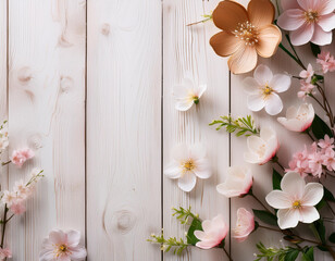 flowers on wooden background
