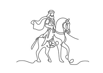Continuous one-line drawing for an arab man knight riding a horse abstract simplified illustration editable stroke width