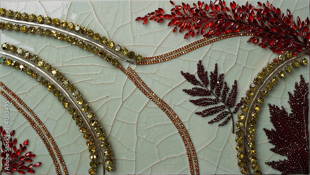 Wall mural Beaded Autumn Landscape with Red and Green Foliage